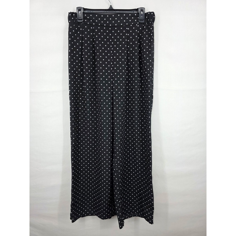 Larry Levine Mens Black White Polka Dot Wide Leg Pleated Trousers Size S